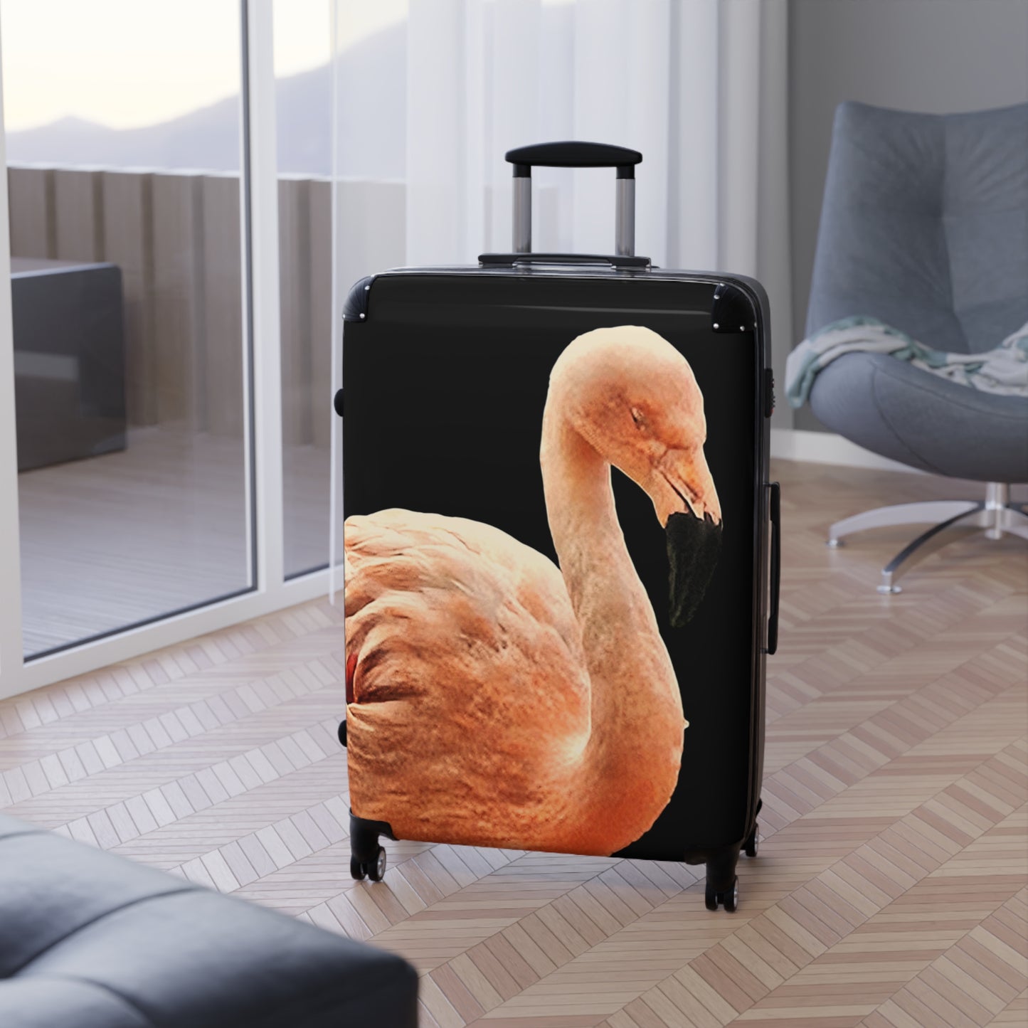 Flamingo Print Carry-On Suitcase — Tropical Bird Luggage for Travelers