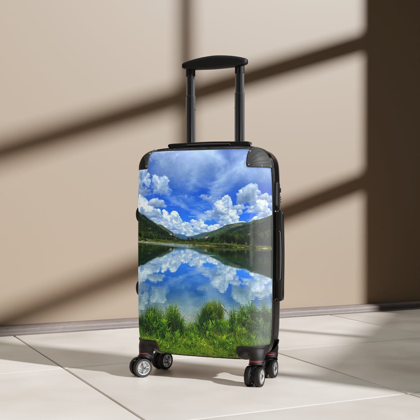 Scenic Lake Reflection Suitcase – Travel Carry-On with Nature Photo Print