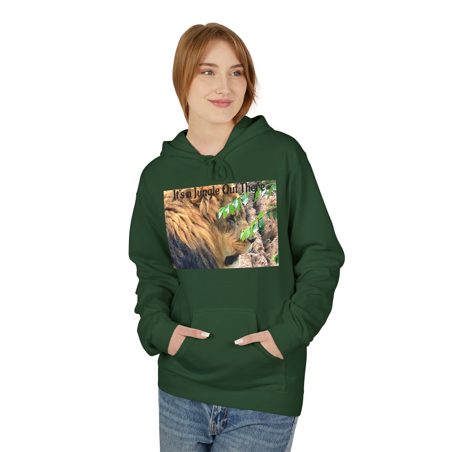 A Custom Shy Lion Hoodie — "It's a Jungle Out There" Outdoor Wildlife Sweatshirt