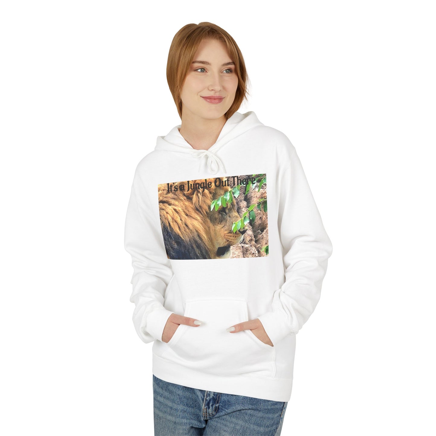 A Custom Shy Lion Hoodie — "It's a Jungle Out There" Outdoor Wildlife Sweatshirt