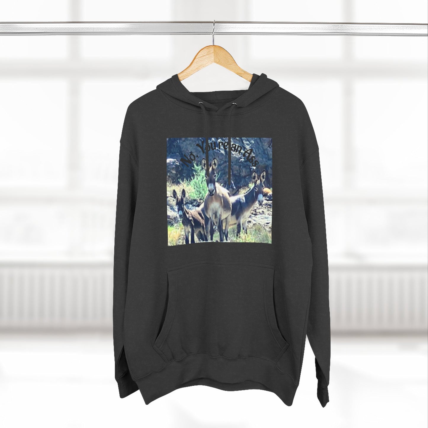 Custom, Travel Hoodie — Three Donkey's Saying No, You're the Ass Photo Pullover Hoodie
