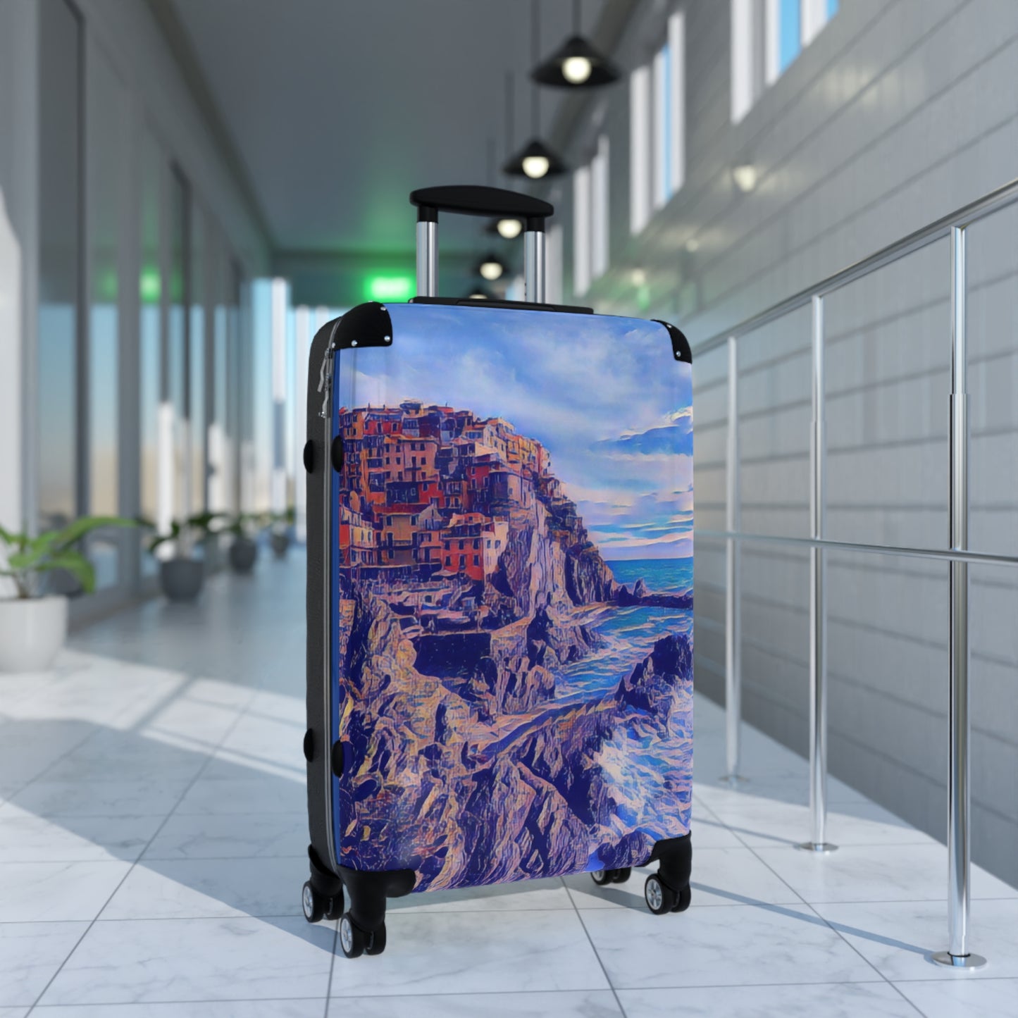 Coastal Village Carry-On Suitcase – Scenic Seaside Travel Luggage