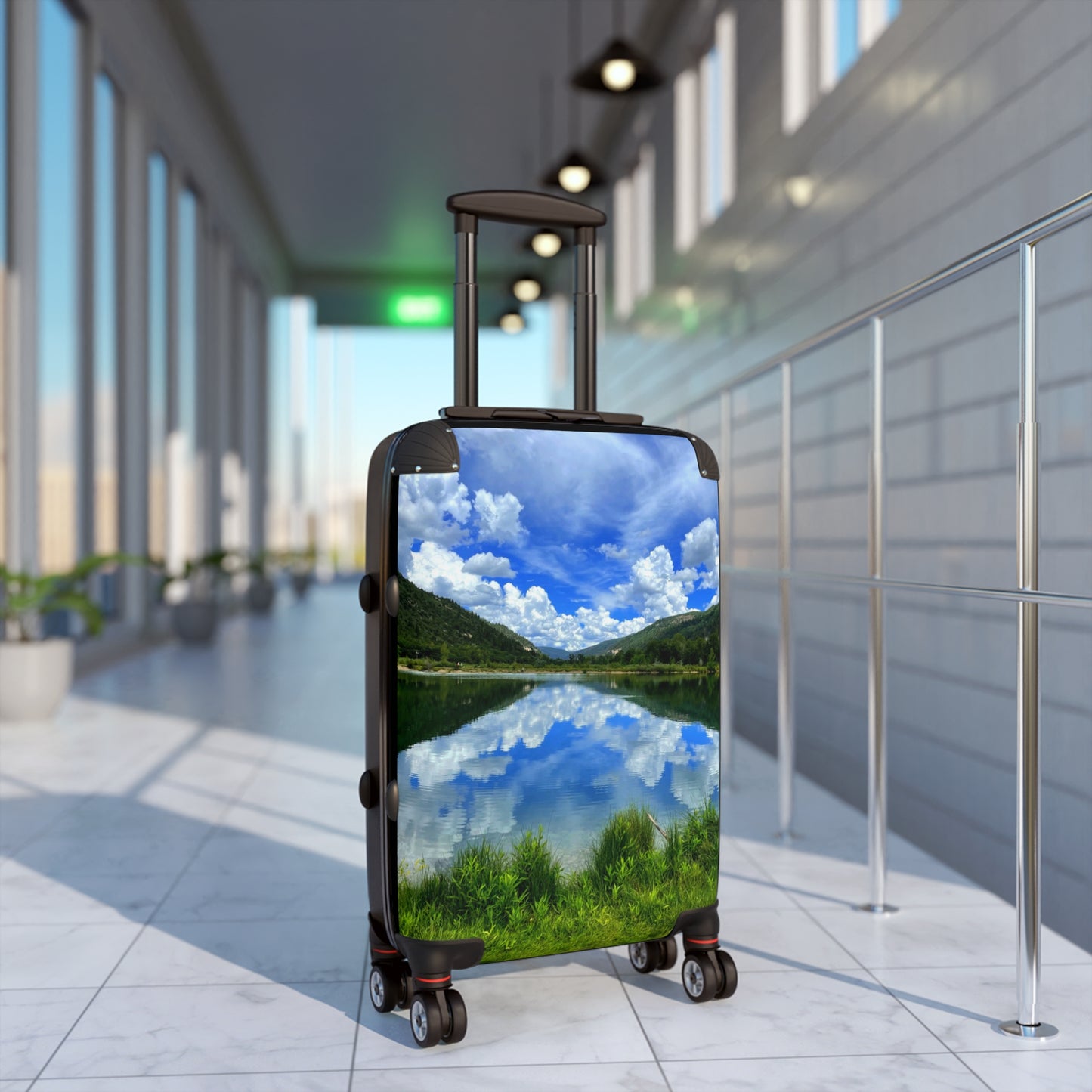 Scenic Lake Reflection Suitcase – Travel Carry-On with Nature Photo Print