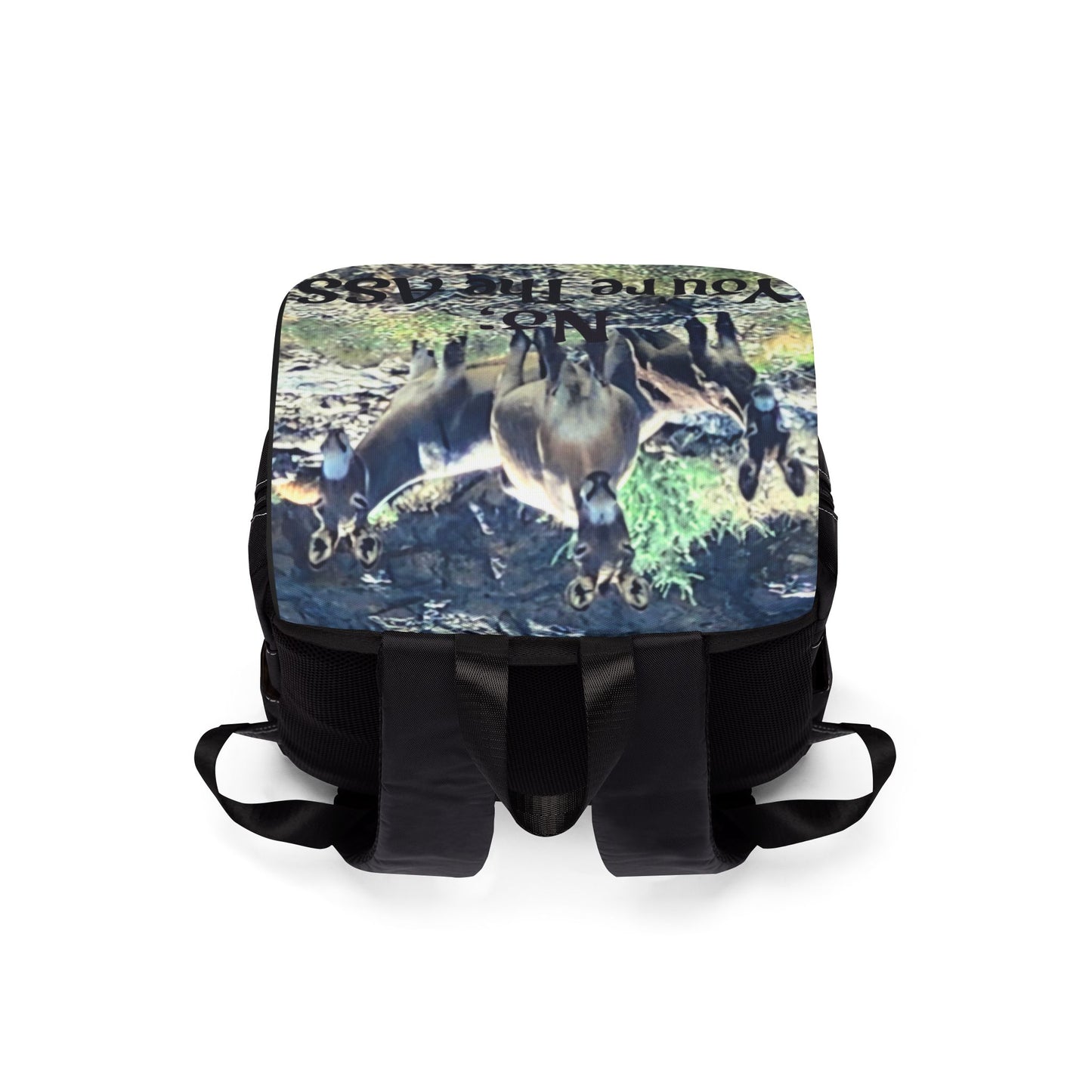 Custom Printed Casual Shoulder Backpack — Donkeys: "No, You're The Ass" - Funny Donkey Print Backpack