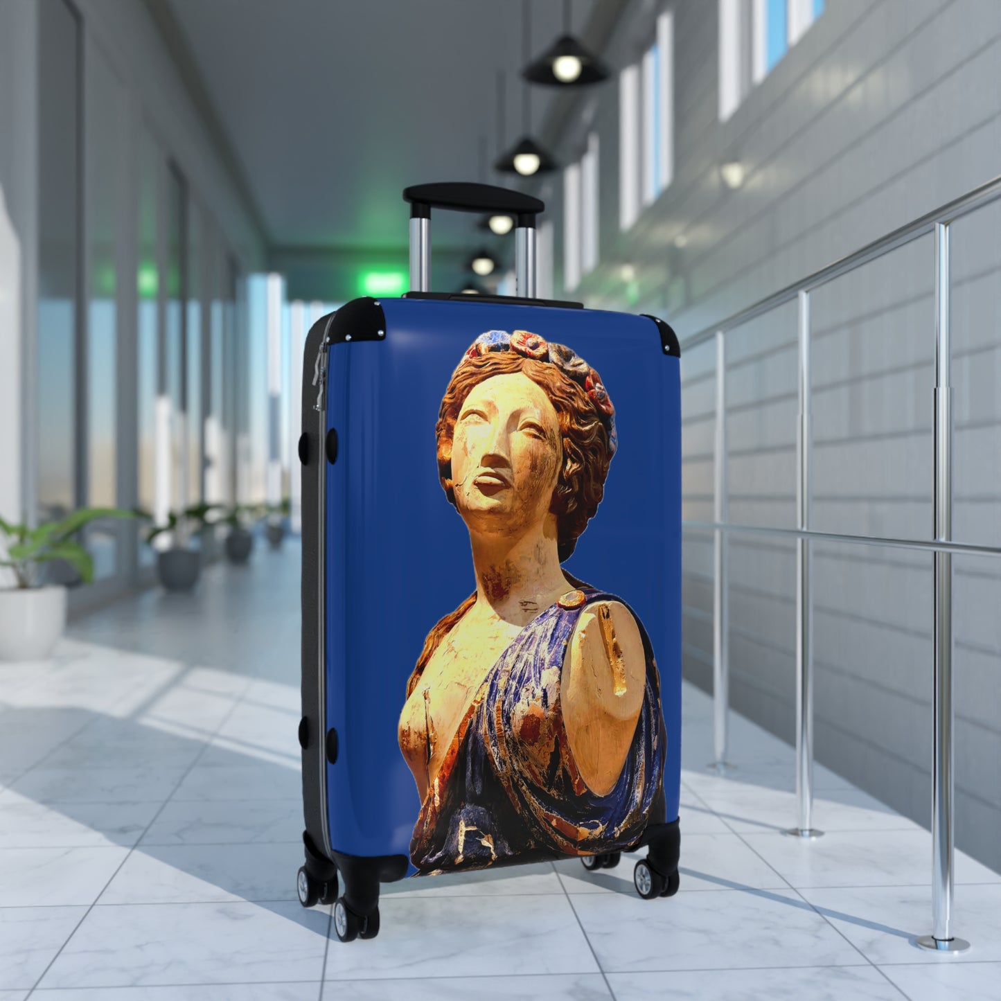Greek Statue Blue Carry-On Suitcase – Classical Art Travel Luggage